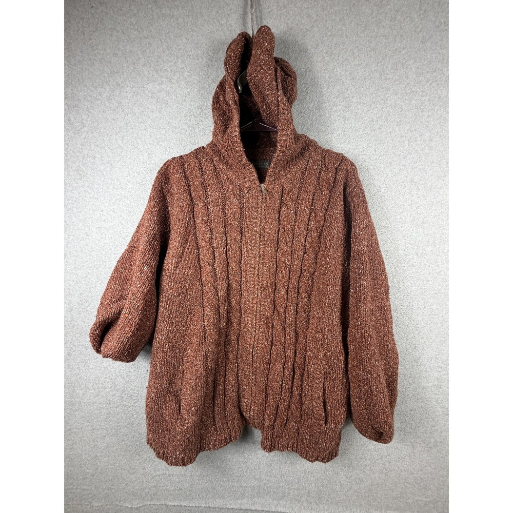 Relativity Sweater Womens 2X Brown Hooded Full Zip Cable Knit Cardigan Plus